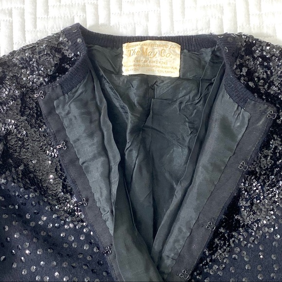 Vintage The May Co rare angora blend black sequined cardigan sweater jacket - Picture 13 of 13